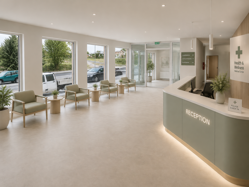 Vizualizácia kliniky veľkých komerčných priestoroch